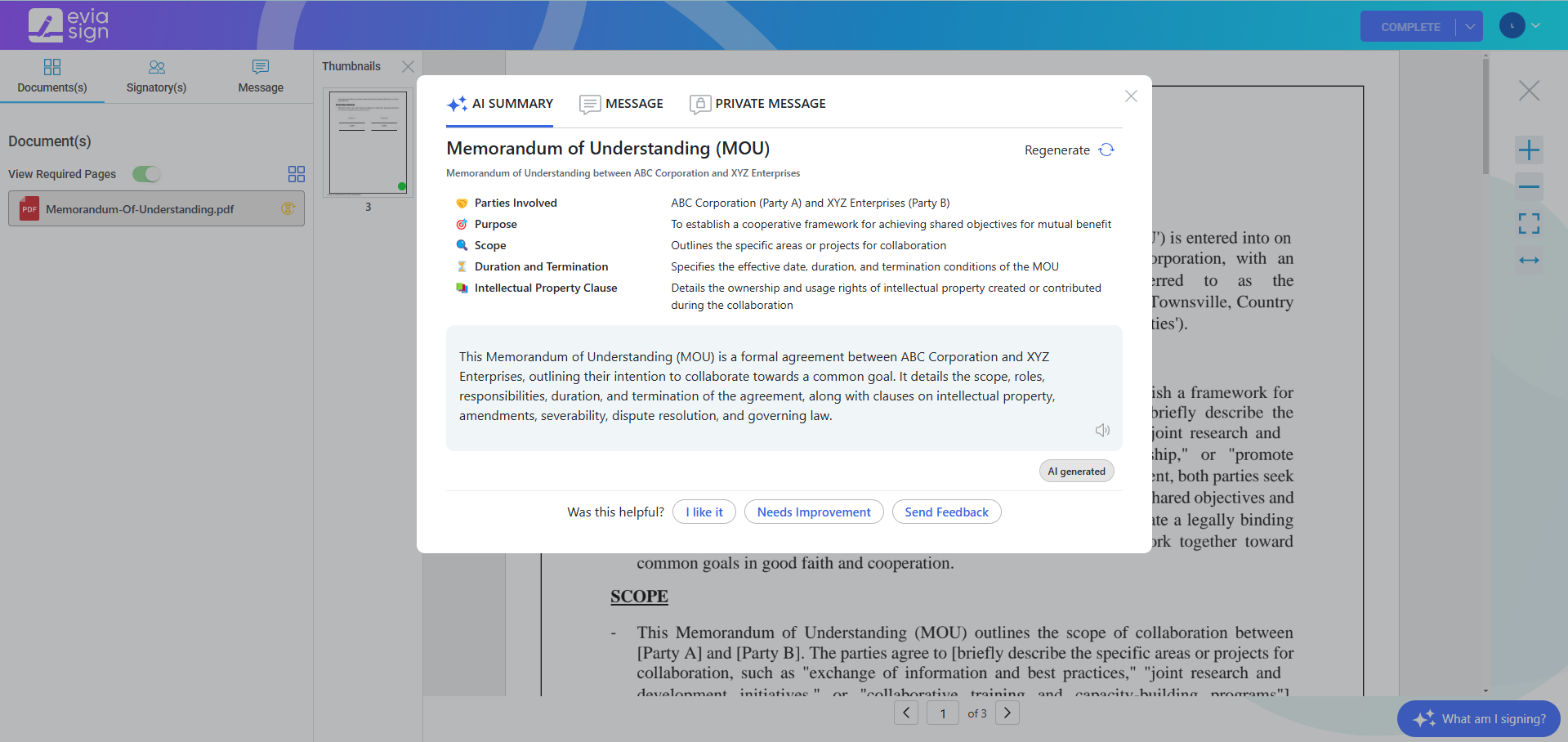 screenshot of Evia Sign